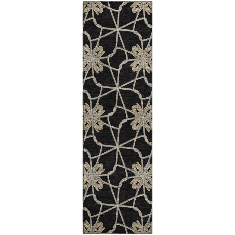 Premium Machine Washable Prisco Black Rug, Runner 2'3" x 7'6"