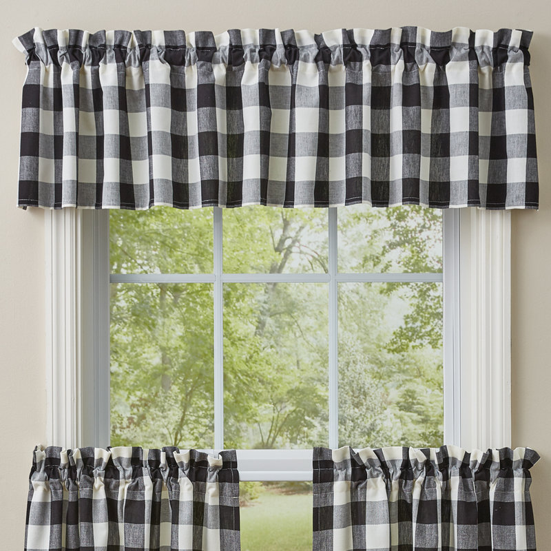 Anaissa Cotton Checkered Tailored Window Valance, Black/Cream
