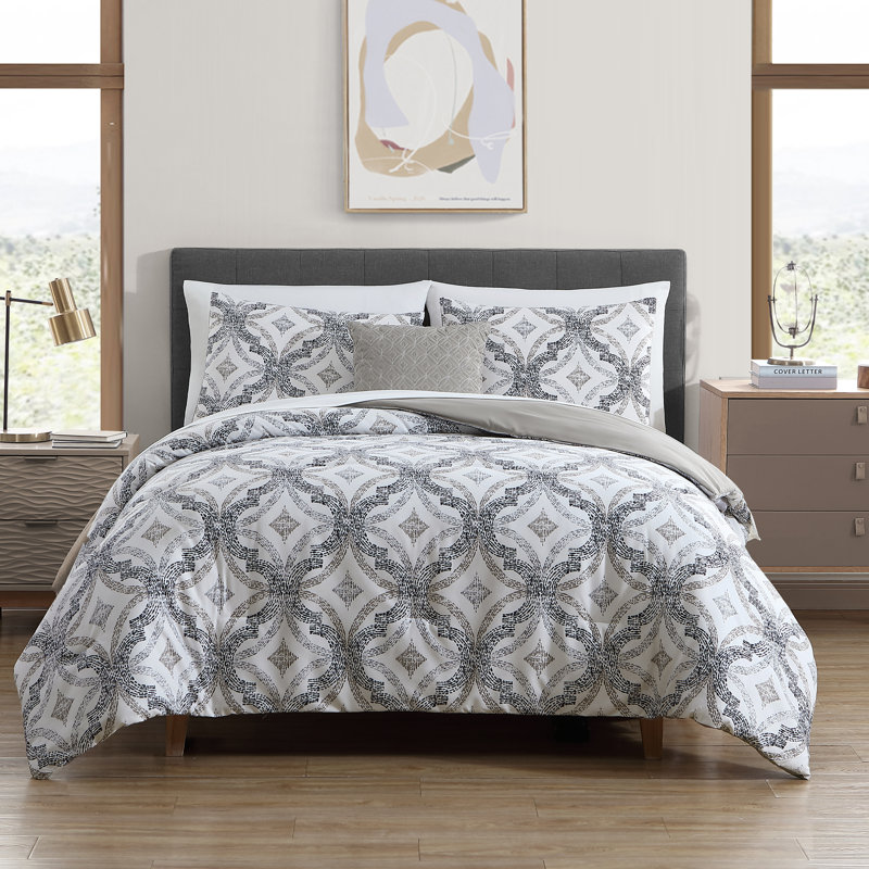  White/Gray, Queen Comforter + 7 Additional Pieces