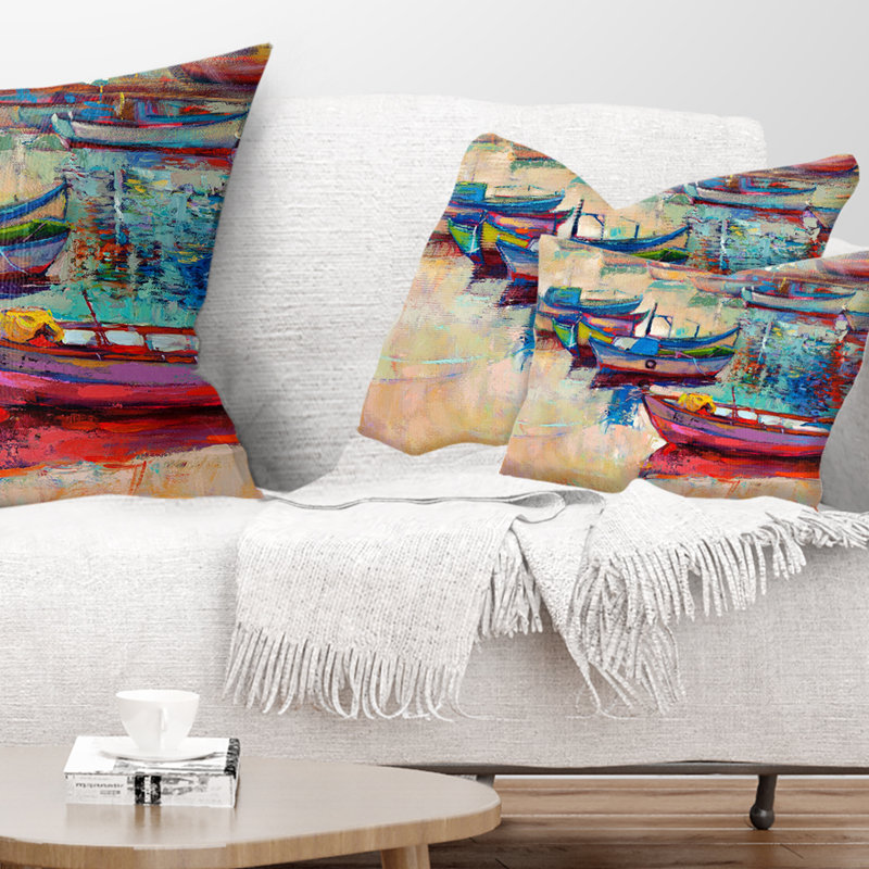 Coussin décoratif bord de mer, décor marin paysage marin - bateaux et océan, Forme rectangulaire, 12 po x 20 po