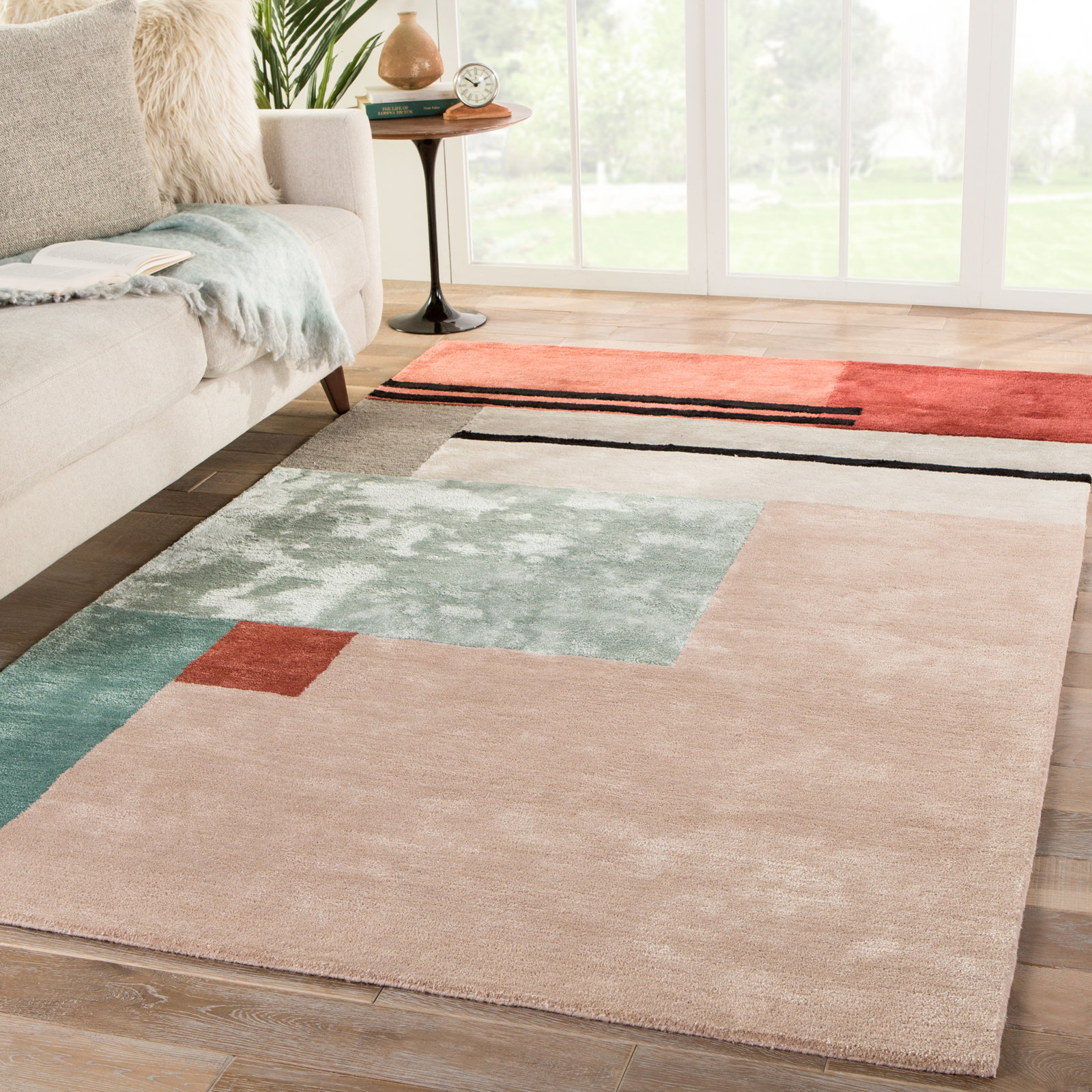 Runway Beige Hand-Tufted Geometric Rug, Rectangle 5' x 8'
