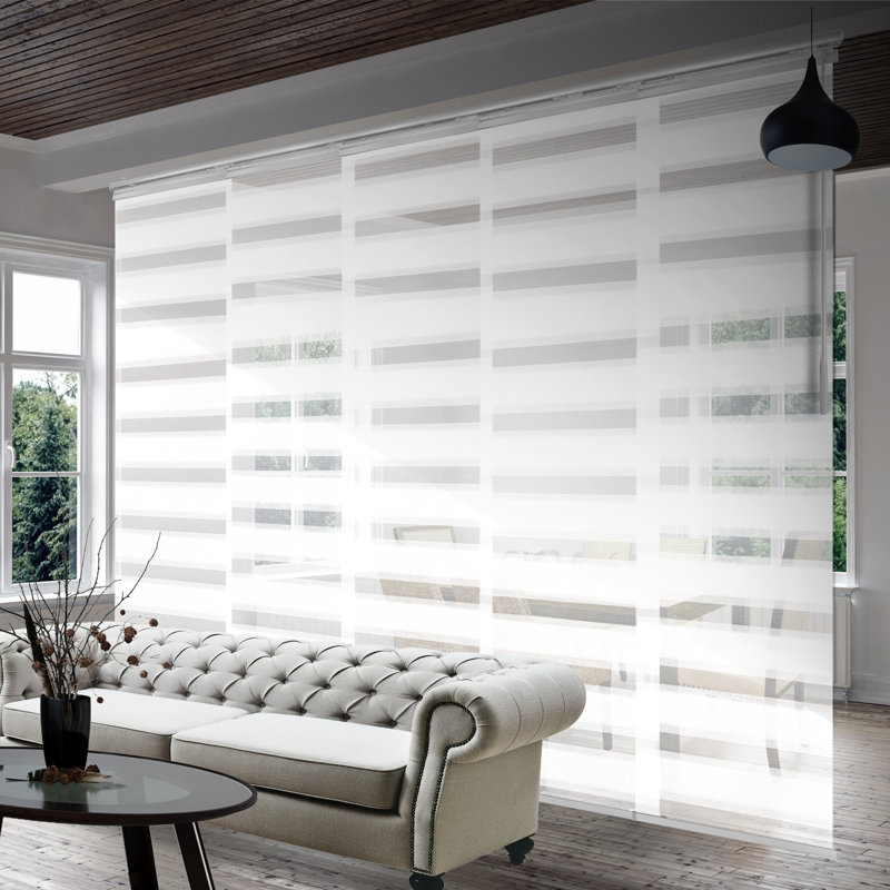 Macadamia Single Rail White Panel Track Extendable 94"H, Panel width 23.5", 130''W x 94''L