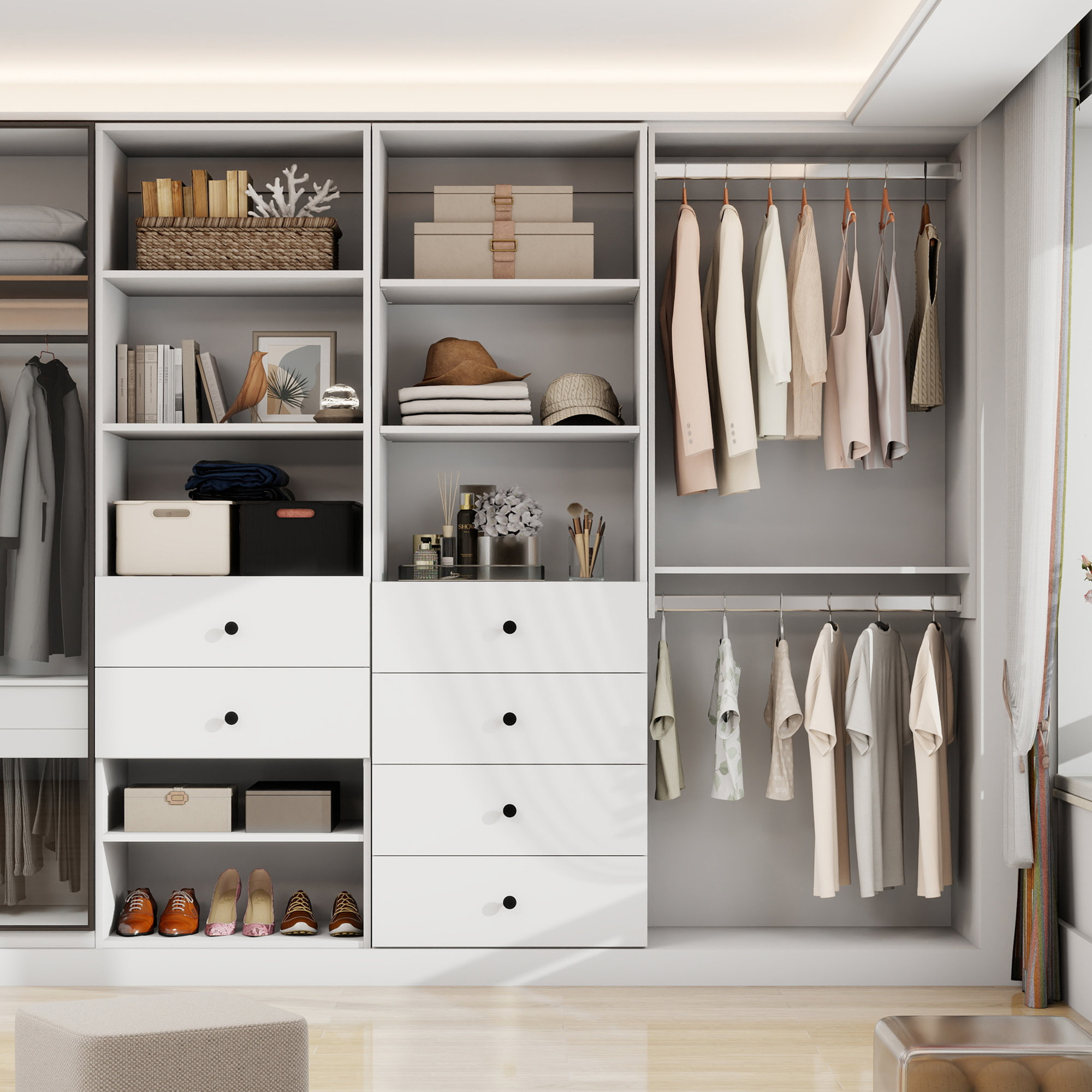 Latitude Run® Modular Closet System Organizer With Hanging Rod And 6 ...