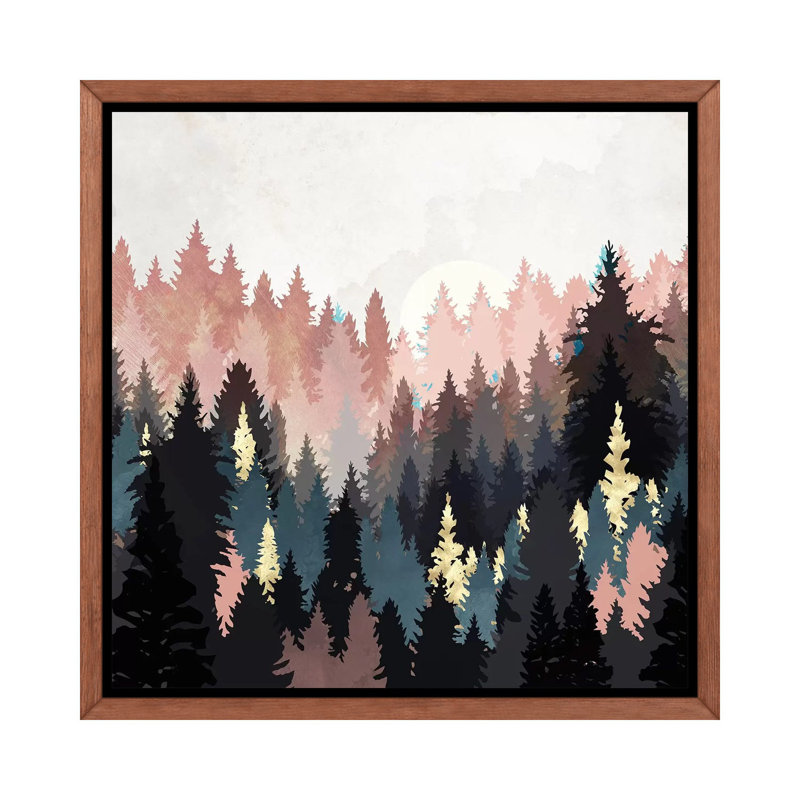 Printemps forêt clair - imprimé, H 37 po x l 37 po x P 1,5 po, Cadre flottant brun