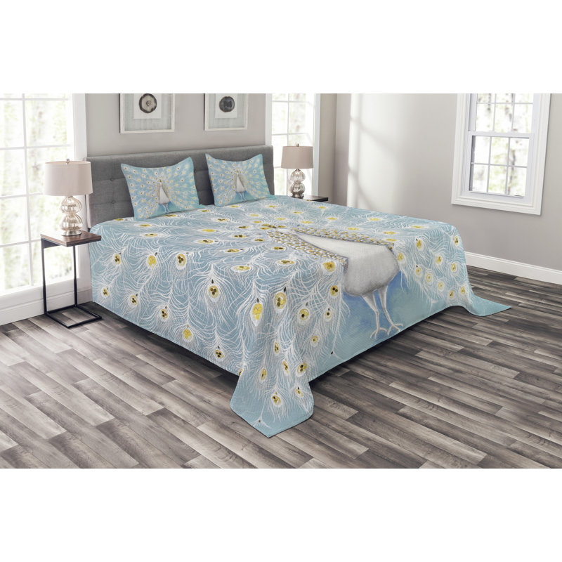 Peacock Bedspread Set with Shams, 220 x 264 cm