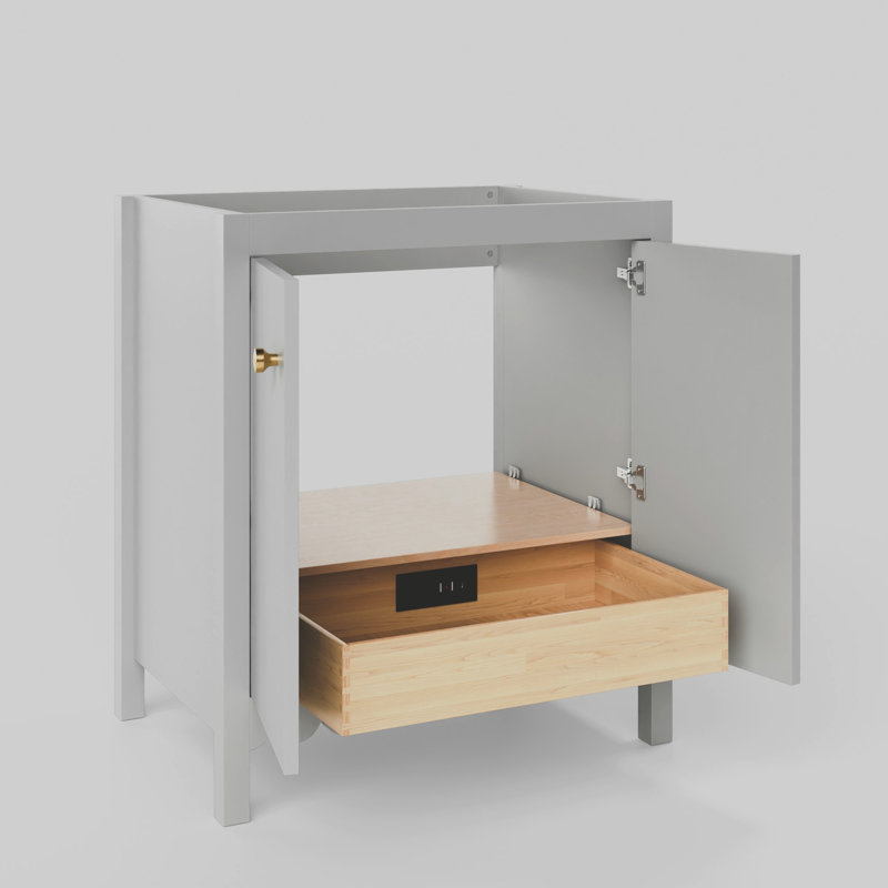 Meuble-lavabo simple festonné 30 po - gris clair - sans comptoir - boutons dorés, Gris, Doré