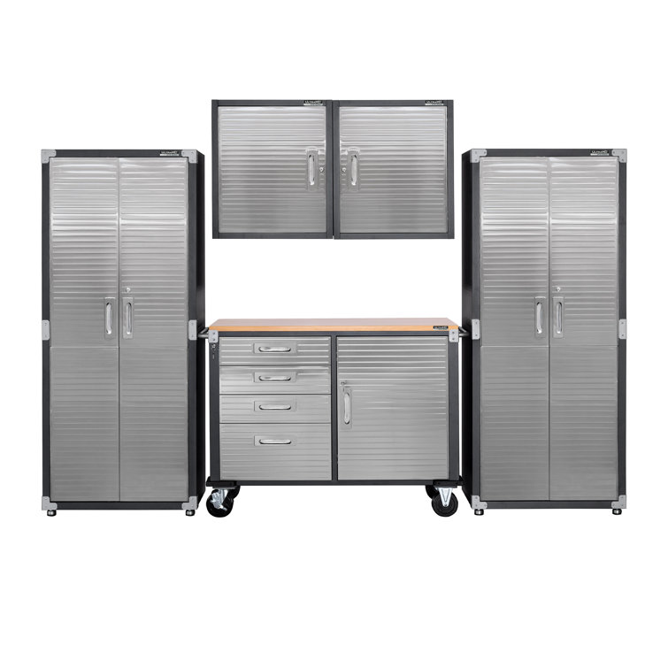 UltraHD Seville Classics UltraHD 5-Piece Storage Cabinet System with  Rolling Workbench, Graphite, 9' Wide