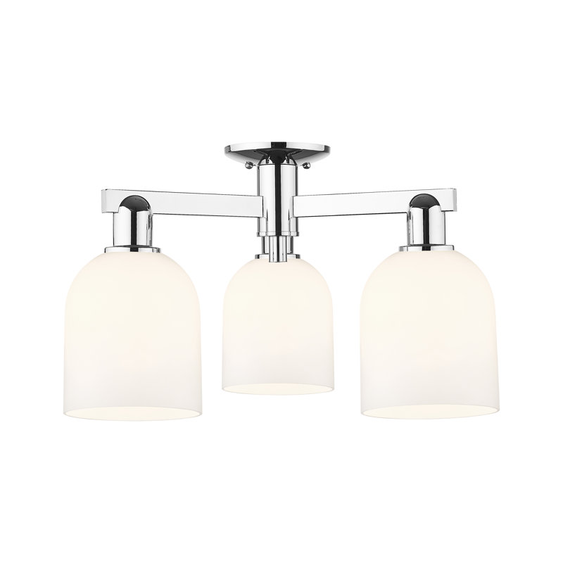 Arcadia - Bella - 3 Light 23" Semi-Flush Mount - Polished Chrome Finish - White Shade, Polished Chrome, White