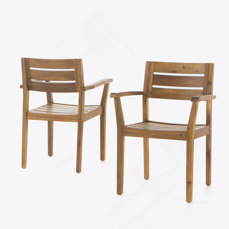 Ensemble de 2 chaises de salle à manger STAMFORD, fauteuil de patio en bois d'acacia, pour cour, bord de piscine, jardin, teck