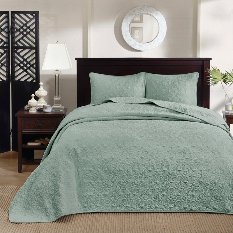 Ensemble de couvre-lit réversible Seafoam, Couvre-lit double / grand + 2 taies décoratives, Vert