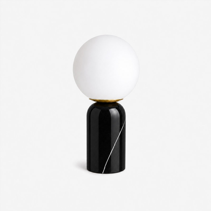 Lampe de table moderne en marbre avec abat-jour en verre blanc, lampe de chevet pour chambre et salon, Noir