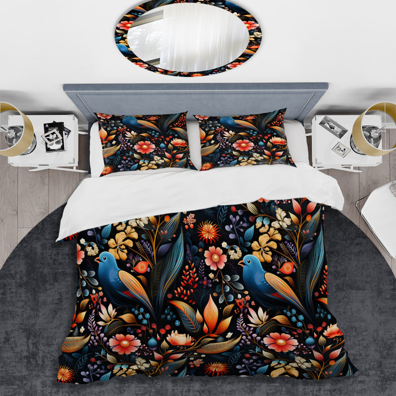 Rainbow Colors Playful Bird Carnival - Ensemble de housse de couette à motif floral - Microfibre de polyester