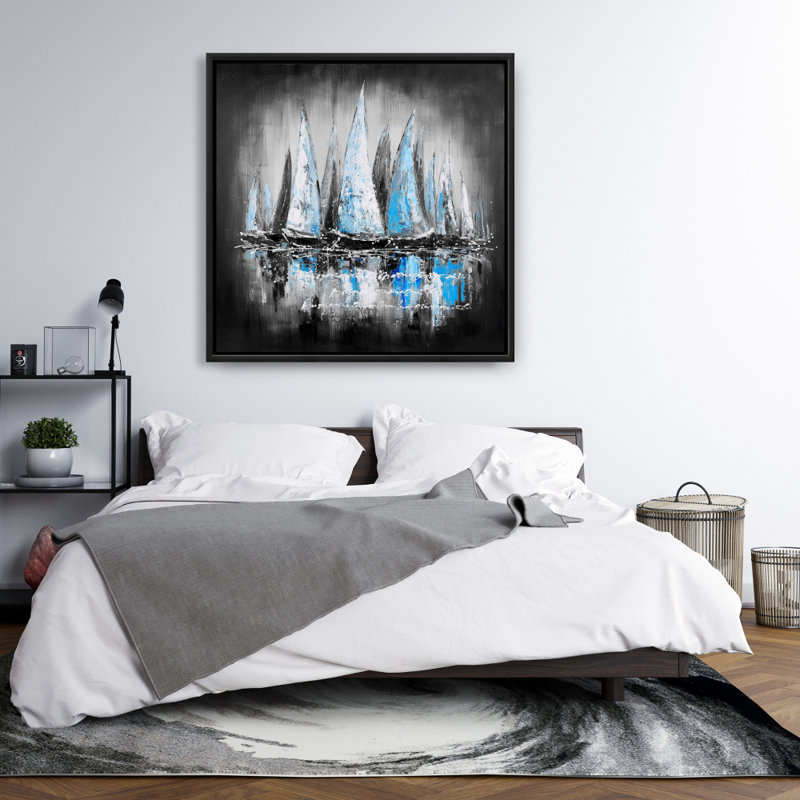 Voiliers bleus, bateau industriel, décoration sur toile encadrée