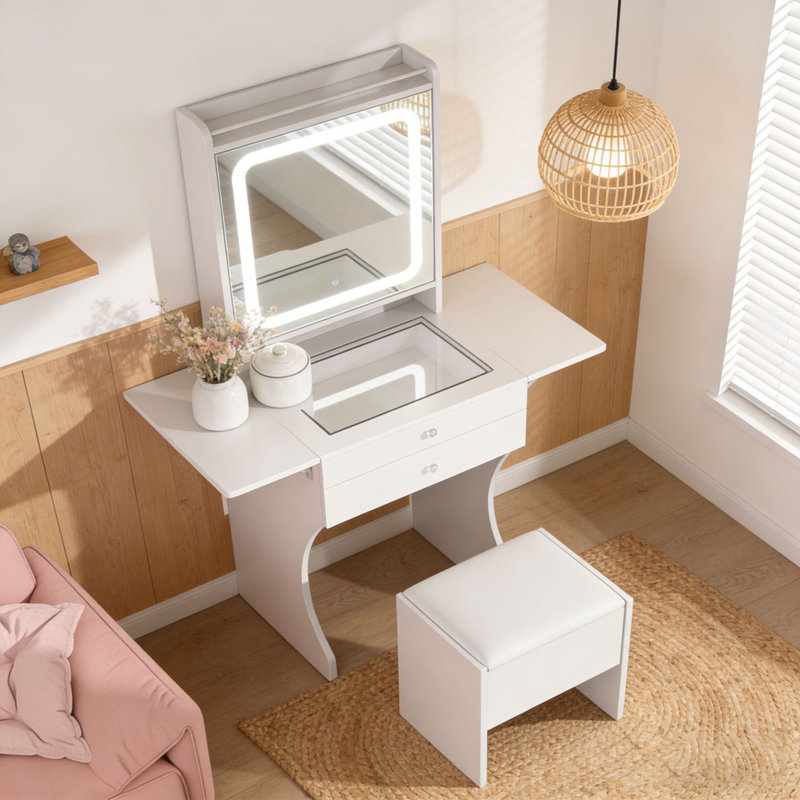 Small Space Makeup Vanity with Stool