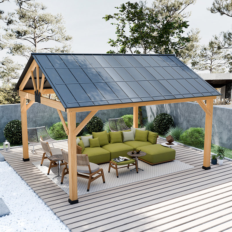 13 ft. x 11 ft. Cedar Wood Patio Gazebo with Black Steel Roof