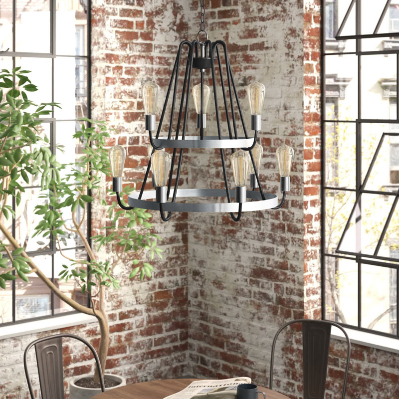 Alixe 9 - Light Dimmable Tiered Chandelier, Black/Satin Nickel