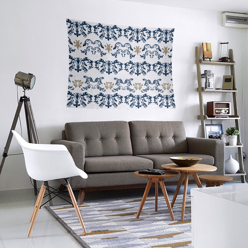 Tapisserie baroque en microfibre St Louis Football, H 68 po x l 80 po, Blanc / bleu marine / gris