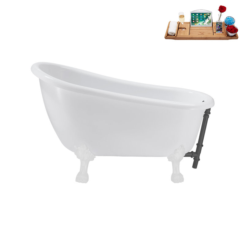 53.1'' x 25.6'' Soaking Acrylic Bathtub, Glossy White, Brushed Gun Metal