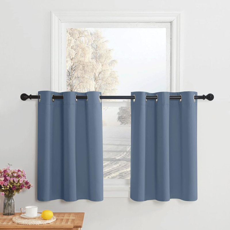 NICETOWN Blackout Small Window Valances, Rustic Farmhouse Curtains Grommet Top Thermal Insulated Window Drapes for Kitchen/Bathroom/Basement, 2 Panels.