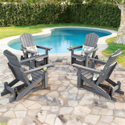Fauteuil oscillant Adirondack avec dossier réglable à 3 positions, fauteuil à mouvement fluide pour le patio, siège en PEHD aspect bois pour le patio, la piscine et la cour