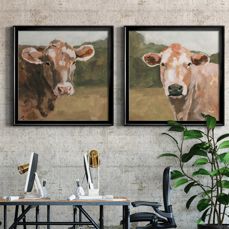 «On the pasture I», ensemble de 2 reproductions d'art sur toile, H 34,5 po x l 69 po x P 1,5 po, Toile avec cadre noir