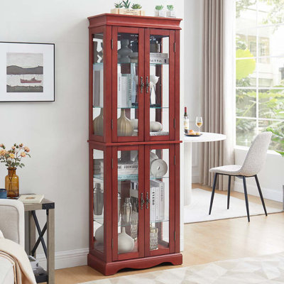 Vitrine lumineuse vitrée, vitrine, armoire de rangement en verre, armoire à vin en verre, présentoir à jouets en bois pour le salon, la cuisine, l'ampoule du garde-manger inclus