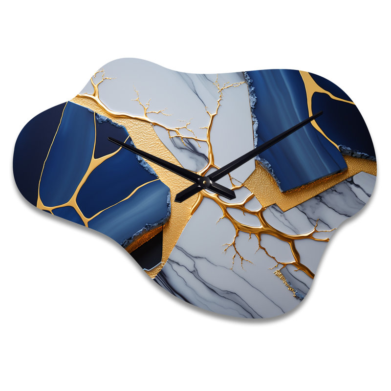 Horloge murale abstraite «Geode Blue I - Cloud Marble», impression d'horloge asymétrique, Petit