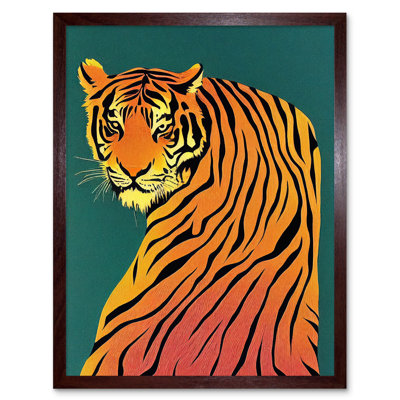 Modern Tiger Portrait Teal Orange Bold - No Frame Rectangle Print