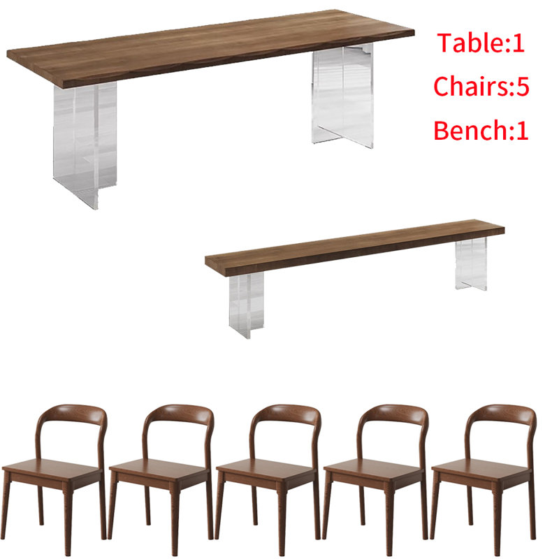 Modern solid wood acrylic dining table set, 29.5"H x 62.9"L x 27.5"W