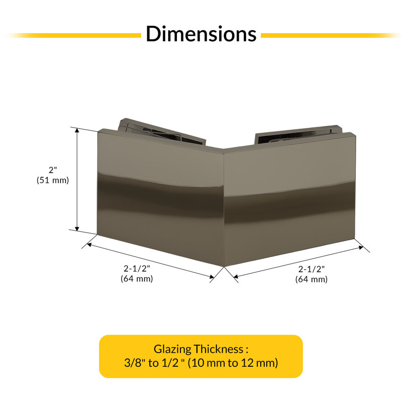 Pince carrée en verre à 135 degrés pour finition en nickel poli de 3/8 po à 1/2 po (10 à 12 mm) d'épaisseur, Nickel poli