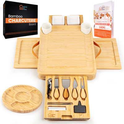 House Ur Home Bamboo Charcuterie Board Set – Hidden Drawers & Cheese Knives