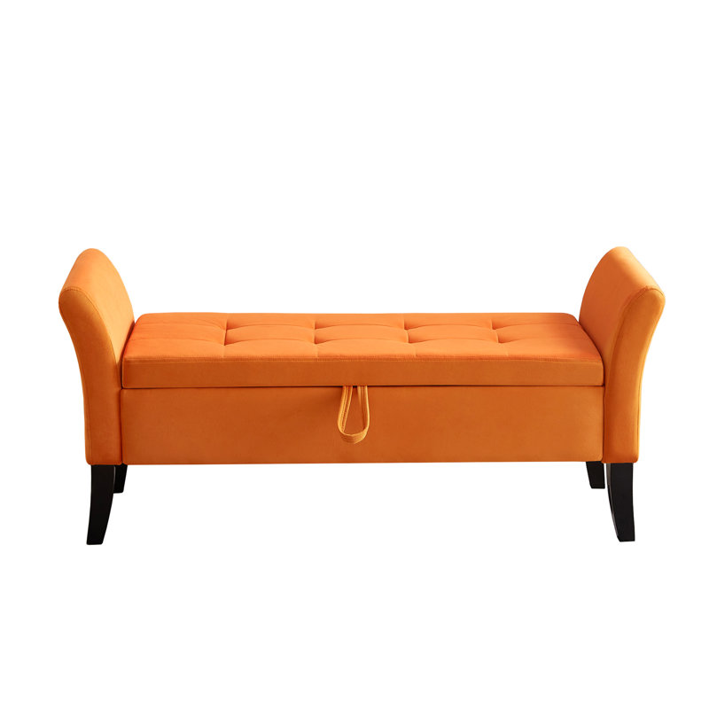 Banc de rangement en velours orange 51,5 po - Polyvalent et élégant pour tout espace de lit avec un design classique, Orange