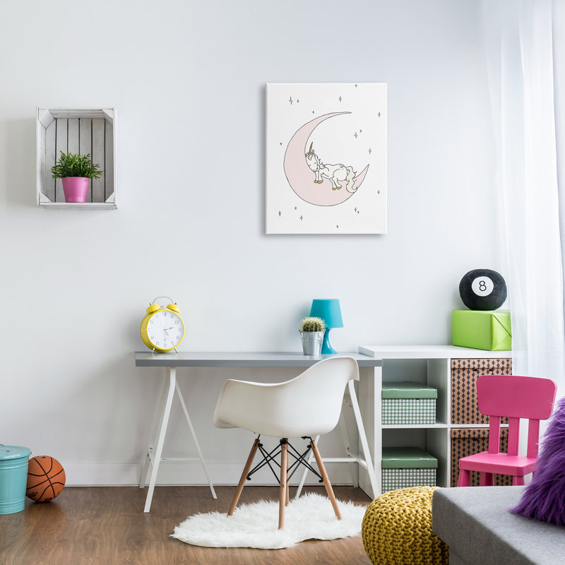 «Cozy Sleeping Unicorn Nighttime Moon Delicate Stars» par Sweet Melody Designs - cadre flottant, impression sur toile
