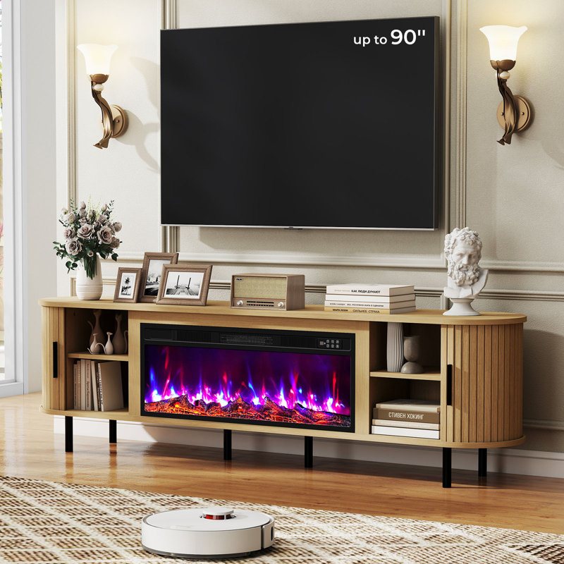 TV Stand Fireplace, 58.6cm H x 203.2cm W x 40cm D, Wood