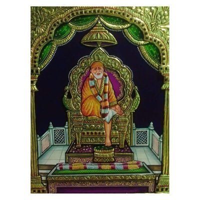 Peinture de Sai Baba Tanjore | Couleur traditionnelle avec travail en or 22 carats