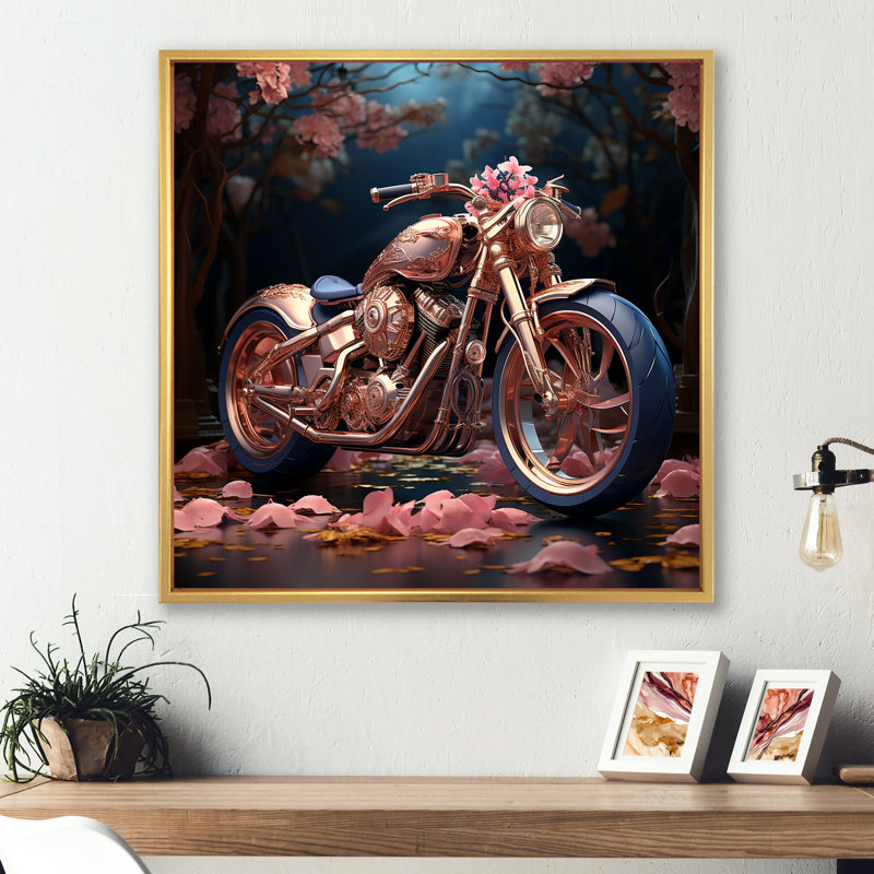 «Rustic Pink Chopper Bike» sur toile, Cadre flottant doré, H 36 po x l 36 po