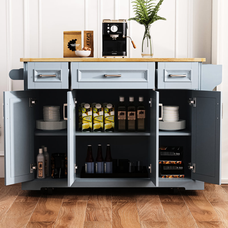 Rolling Kitchen Cart With Build - Grey Blue Coastal Aesthetic, Gray/Blue