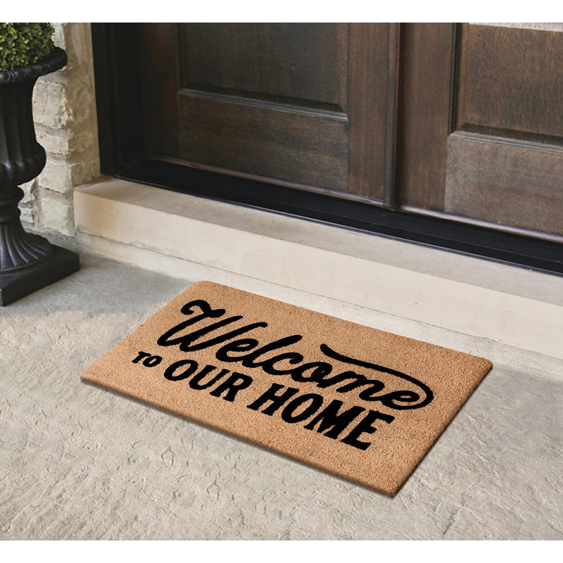 Natural Coir Flocked “Welcome Home Black” Door Mat, Heavy-Duty Non-Slip PVC Backing, Low-Profile Outdoor Doormat