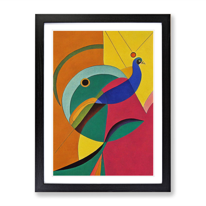 Peacock In Abstract No.5 - Single Picture Frame Print, Black Framed, 64cm H x 46cm W x 2cm D