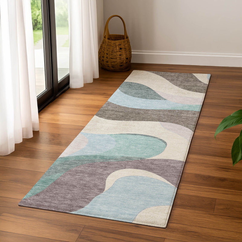 Premium Machine Washable Mayfield AMF2186 swirls Rug, 2'3" x 7'6" Runner, Taupe