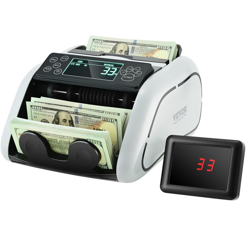 Compteur d'argent, comptoir de billets avec détection de faux billets UV, MG, IR et DD, compteuse de billets USD & EUR avec grand écran ACL et affichage externe pour les petites entreprises