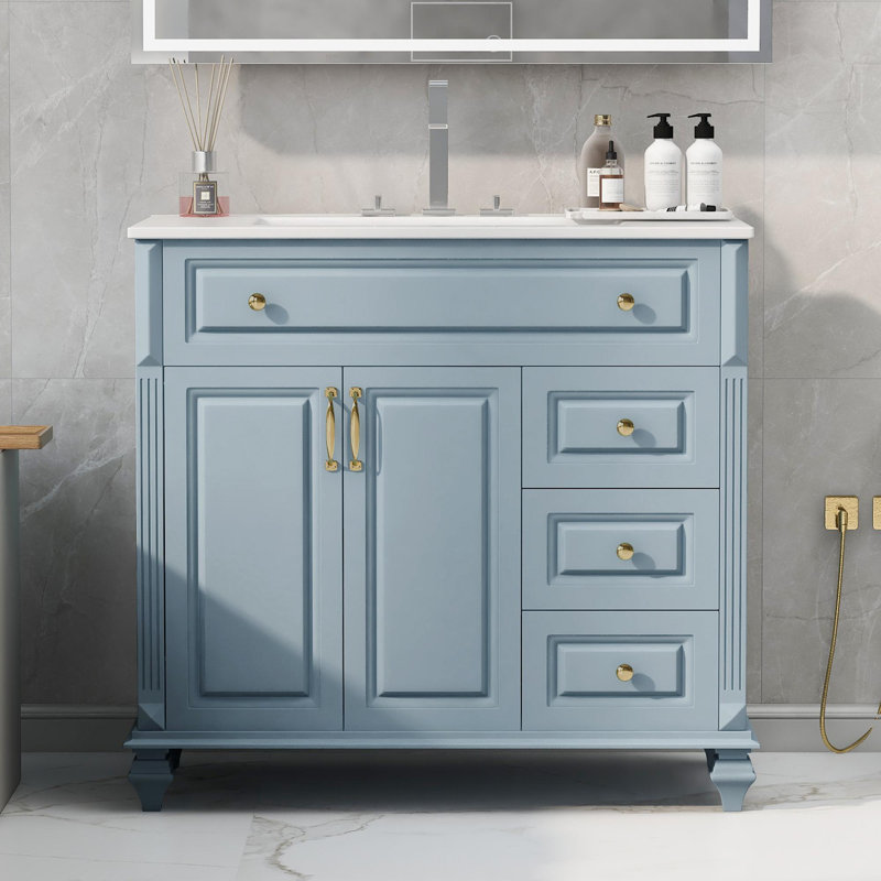 Le meuble-lavabo élégant: le style classique rencontre l'organisation moderne, Bleu gris / or