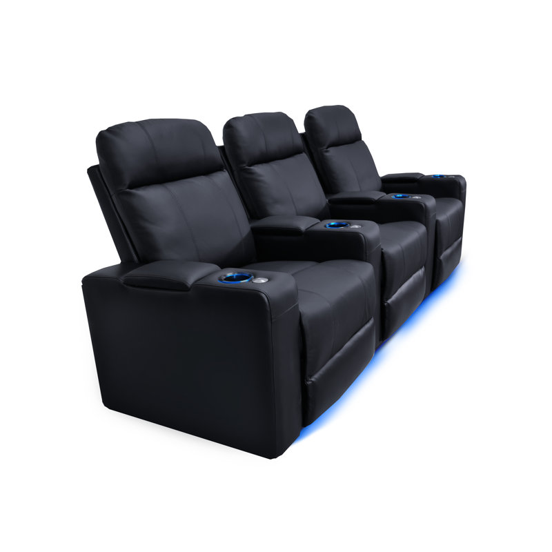 Canapé de cinéma maison en cuir, Noir, Cuir