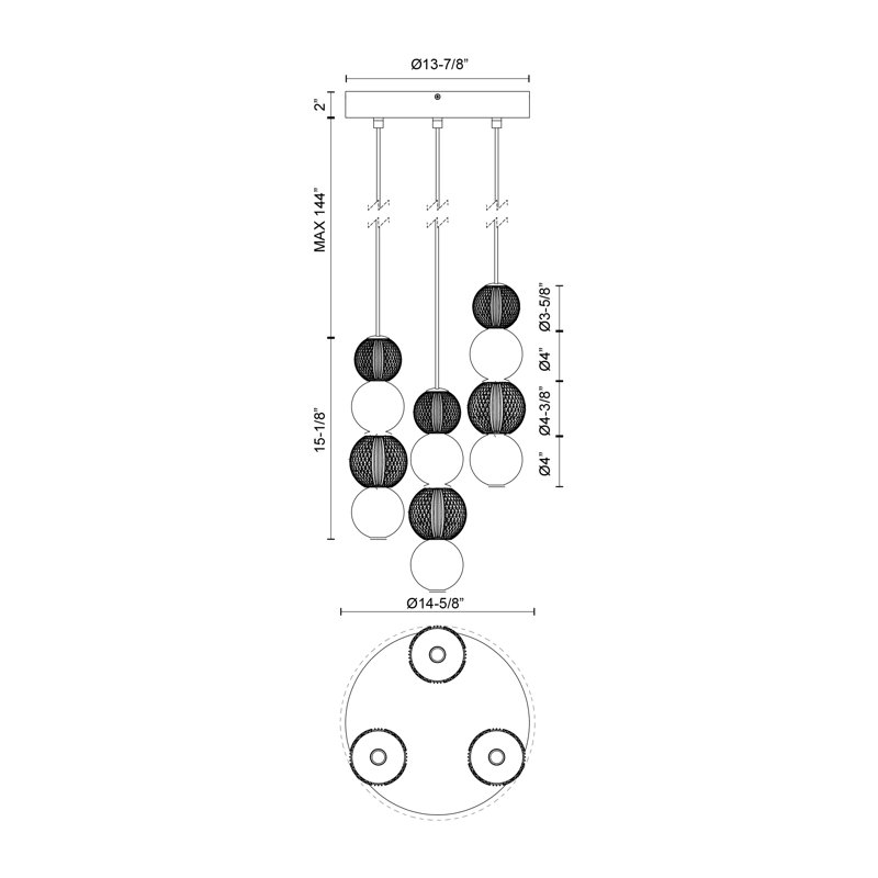 Onyx 12 - Light LED Pendant, Polished Nickel