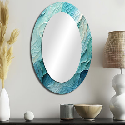 Turquoise bleu et blanc Serenity Swirl I - miroir mural ovale moderne