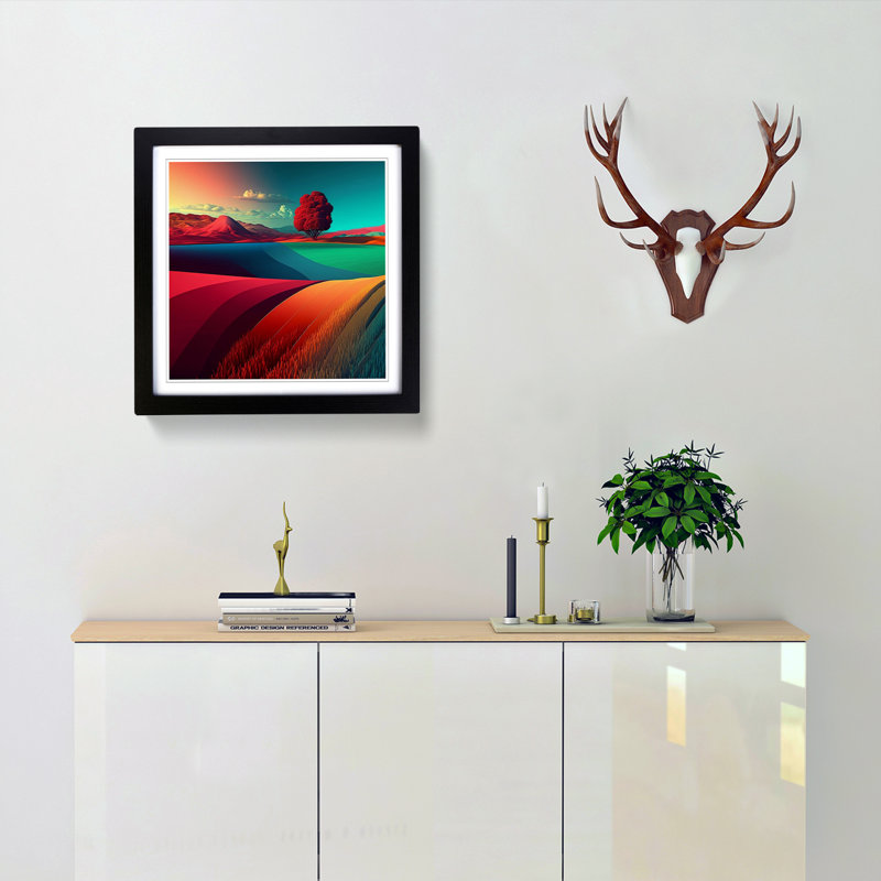 Landscape Color Field Painting - Single Picture Frame Print on Wood, Black