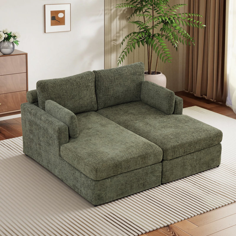 63.39" Wide Upholstered Combination Sofa Bed;chenille, Green