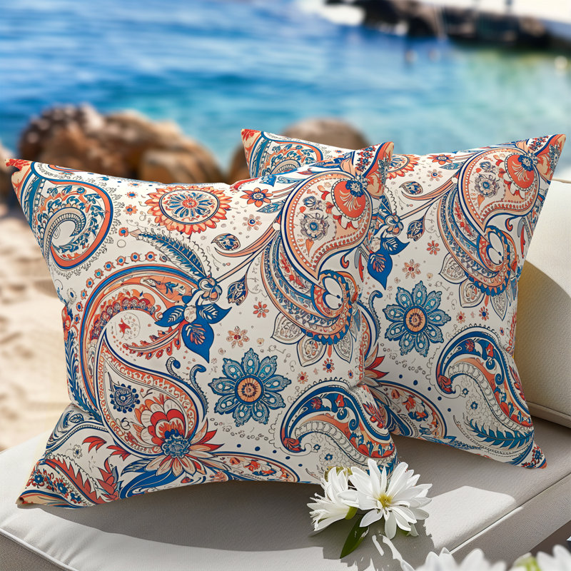 Indoor/Outdoor Reversible Throw Waterproof Pillows With Pillowcase(Set Of 2), 20"H x 20"W, Orange/Blue