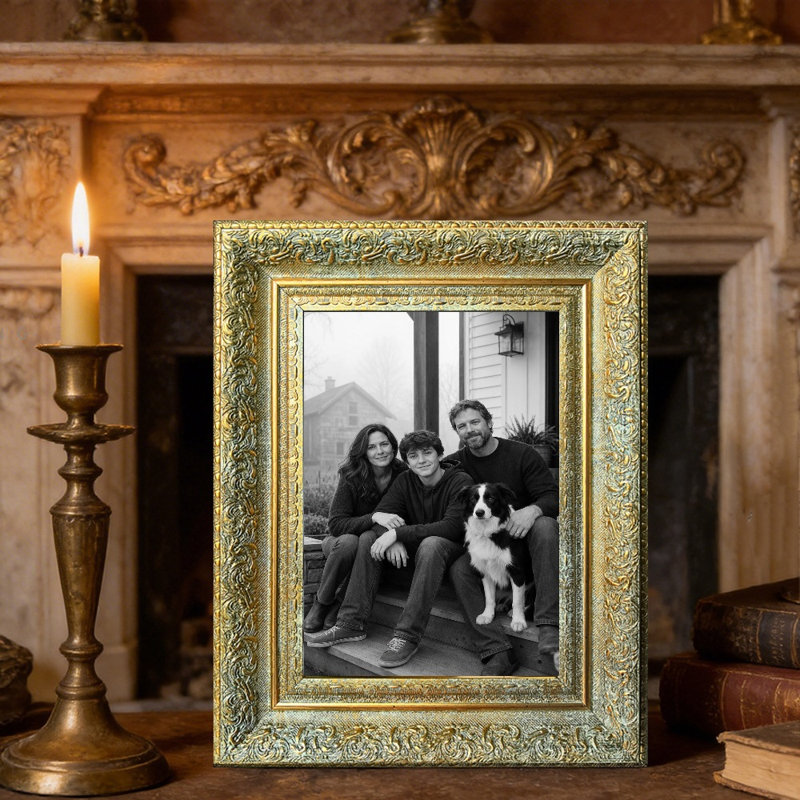 Cadre photo décoratif 5 pièces x 7 po or antique 1PC pour mémoire de voyage, Or antique, 1, L 5 po x H 7 po