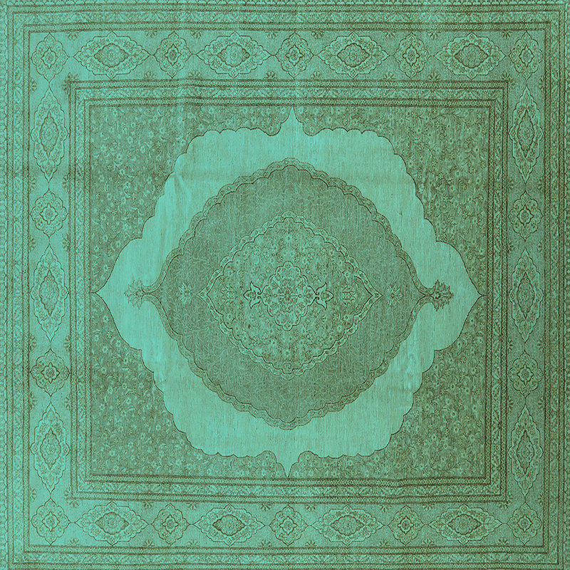 Tapis oriental en laine / polyester tissé à la machine en turquoise / brun / beige, Carré 3 pi